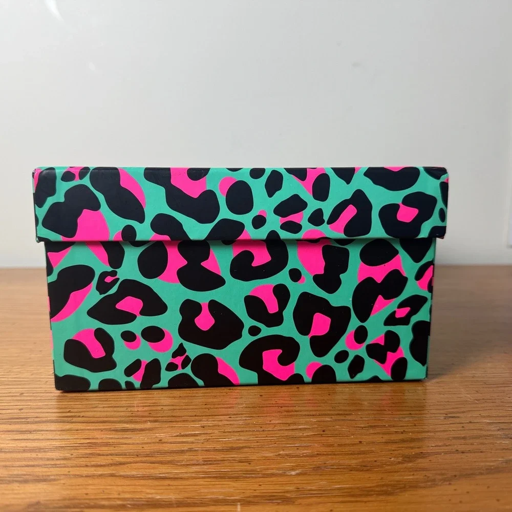 Neon Leopard Print Storage Box Teal Pink Animal Print Y2K Desk Organizer‎ Label